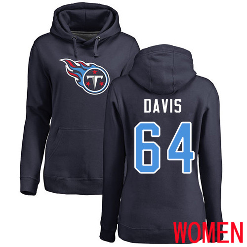 Tennessee Titans Navy Blue Women Nate Davis Name and Number Logo NFL Football #64 Pullover Hoodie Sweatshirts->women nfl jersey->Women Jersey